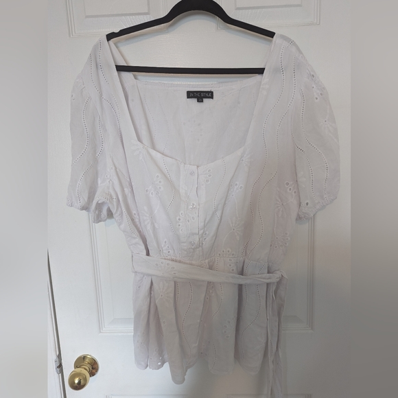 White Cotton Eyelet Peplum Top 3XL - Picture 4 of 6